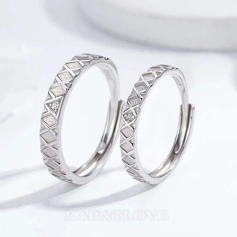Round Diamond White Sterling Silver Couple Rings