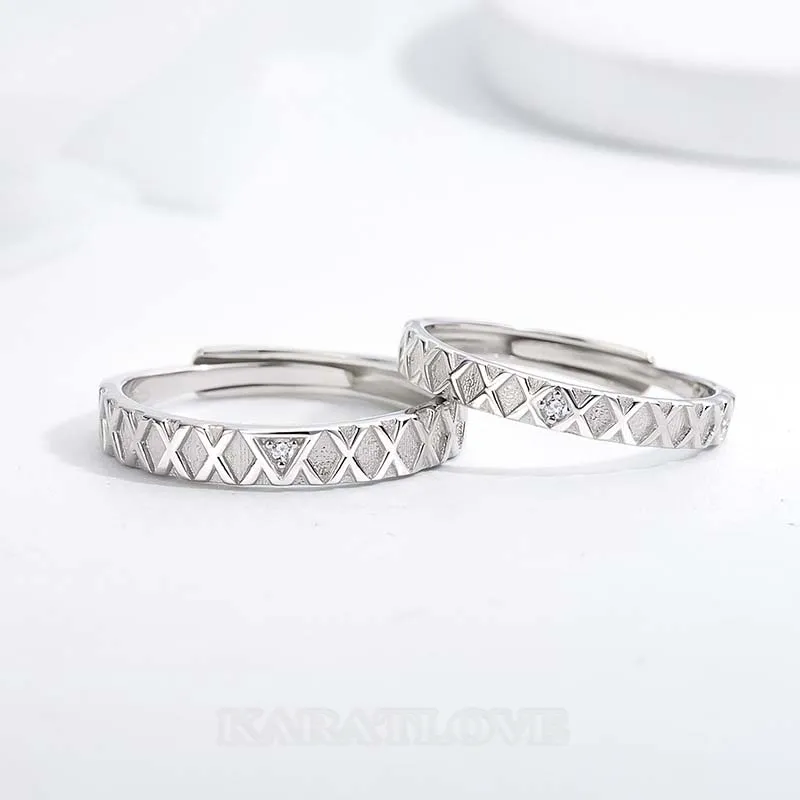 Round Diamond White Sterling Silver Couple Rings