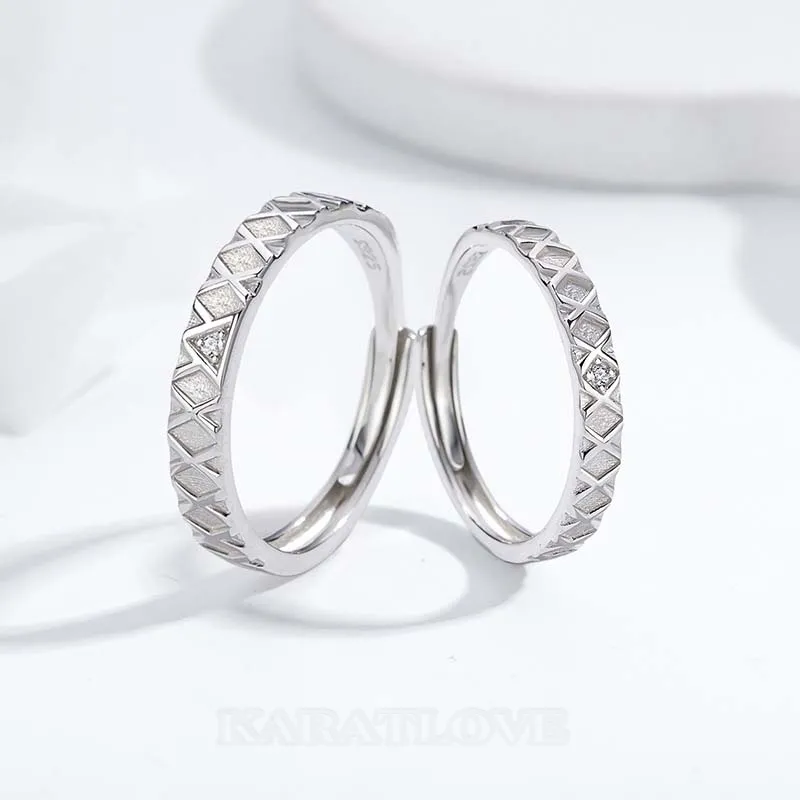 Round Diamond White Sterling Silver Couple Rings
