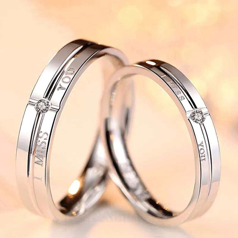 I Miss You Round Diamond White Sterling Silver Couple Rings I Miss You Round Diamond White Sterling Silver Couple Rings