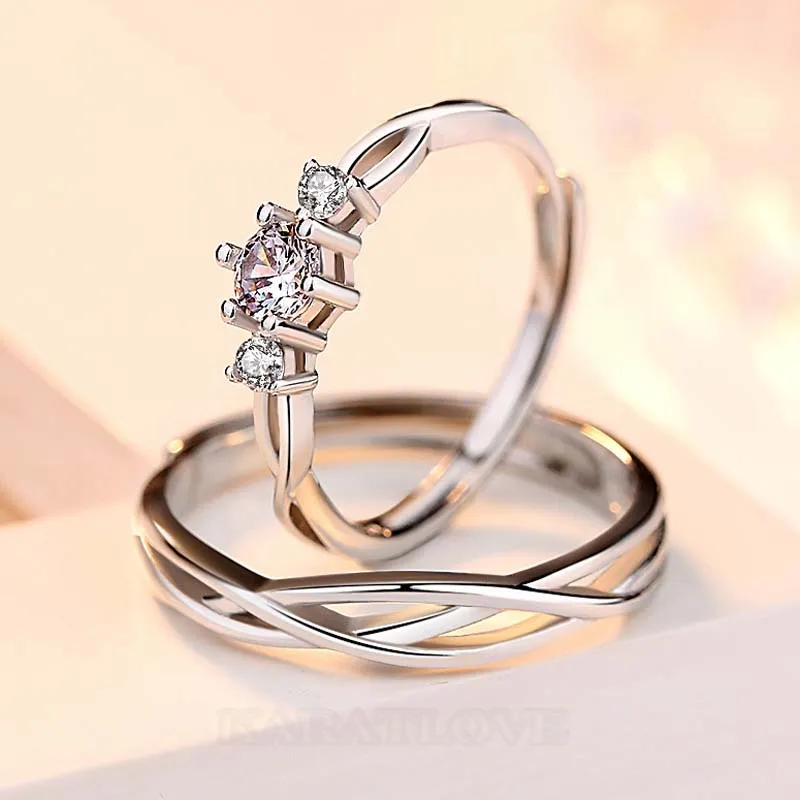 Round Diamond White Sterling Silver Infinity Couple Rings
