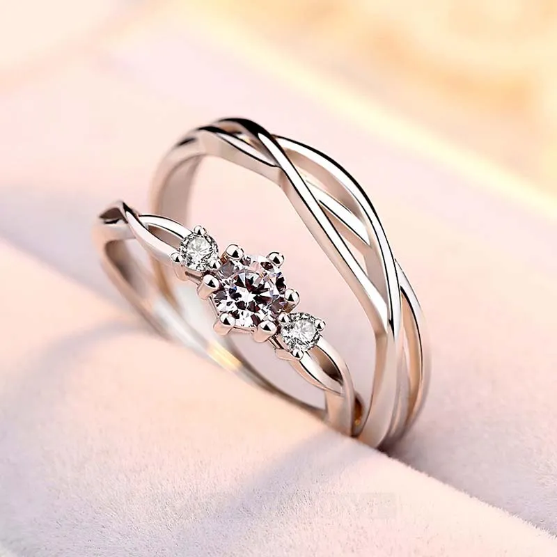 Round Diamond White Sterling Silver Infinity Couple Rings
