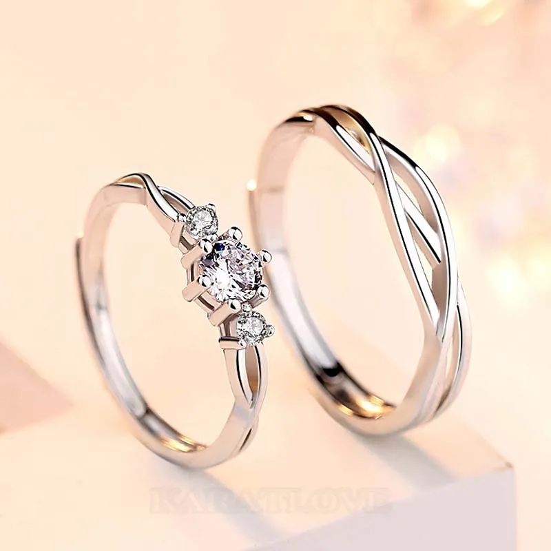 Round Diamond White Sterling Silver Infinity Couple Rings
