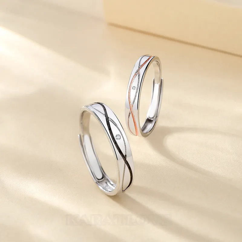 Round Diamond White Sterling Silver Couple Rings