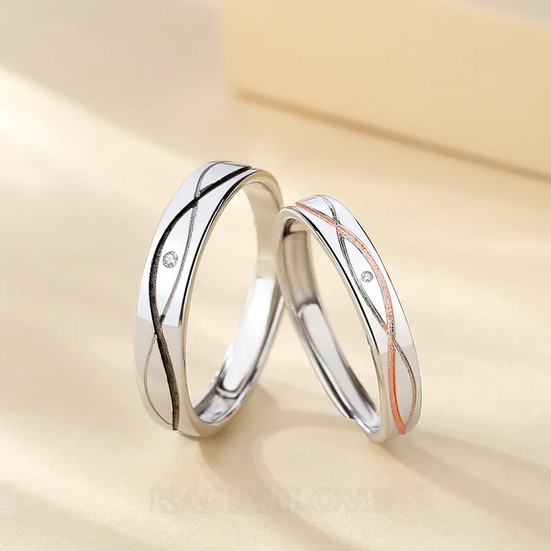 Round Diamond White Sterling Silver Couple Rings