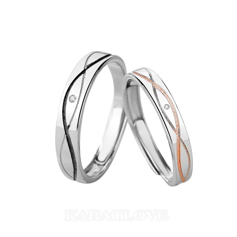 Round Diamond White Sterling Silver Couple Rings
