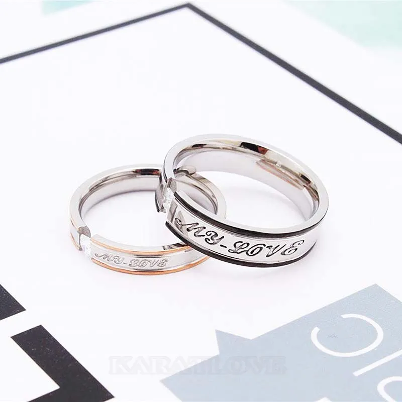 My Love Heart Princess Diamond White Titanium Couple Rings
