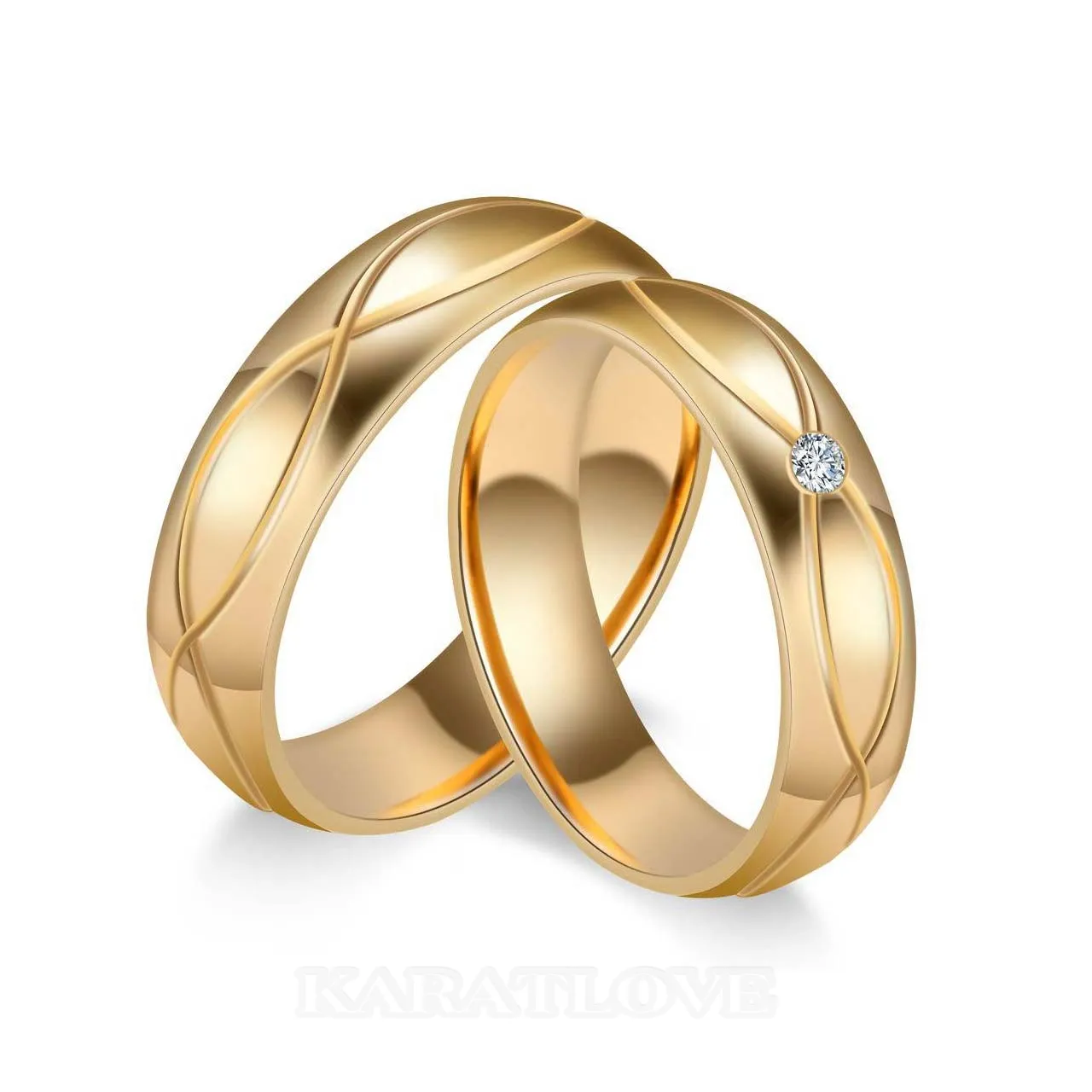 Round Diamond White Yellow Gold Titanium Couple Rings