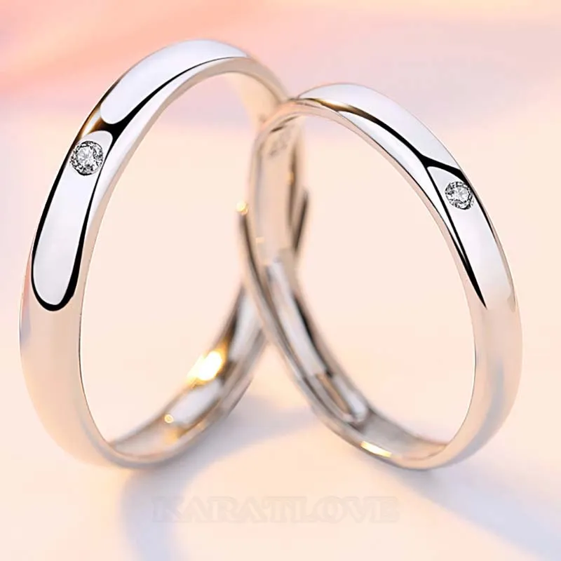 Round Diamond White Sterling Silver Couple Rings