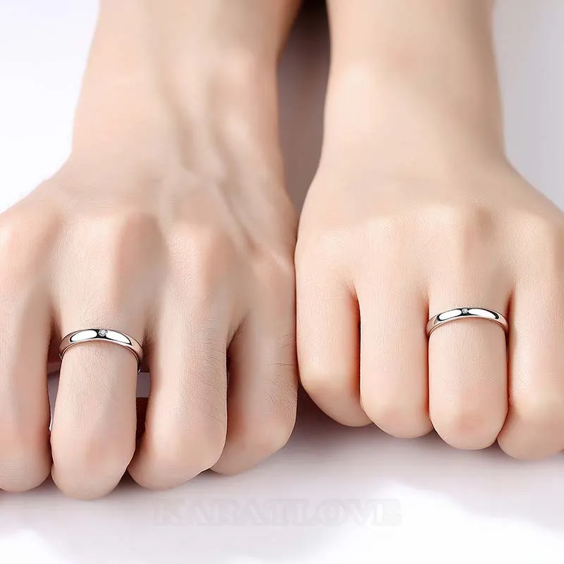 Round Diamond White Sterling Silver Couple Rings