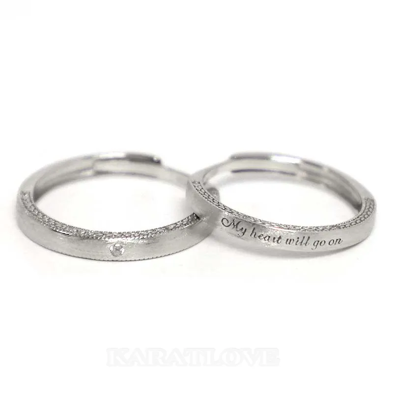 My Heart Will Go On Round Diamond White Sterling Silver Couple Rings