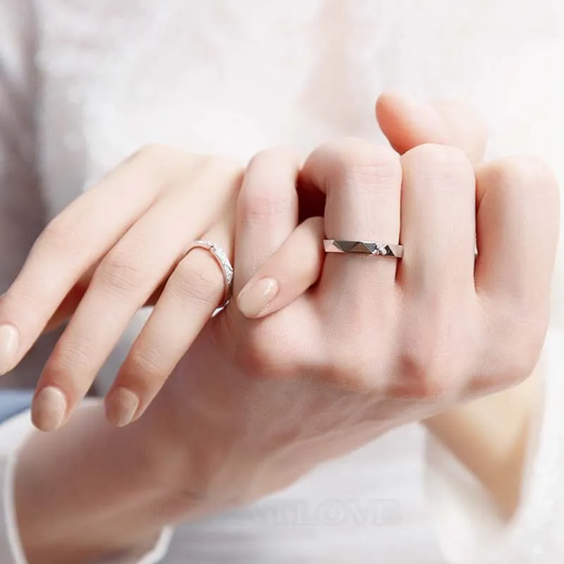 Round Diamond White Sterling Silver Couple Rings