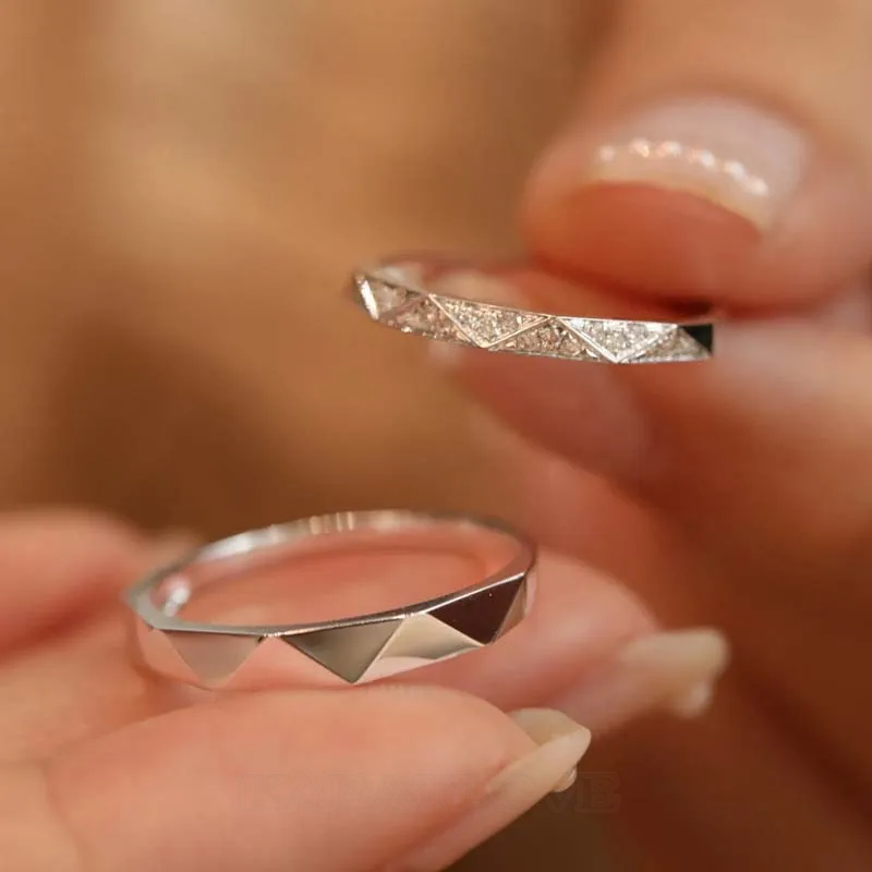 Round Diamond White Sterling Silver Couple Rings