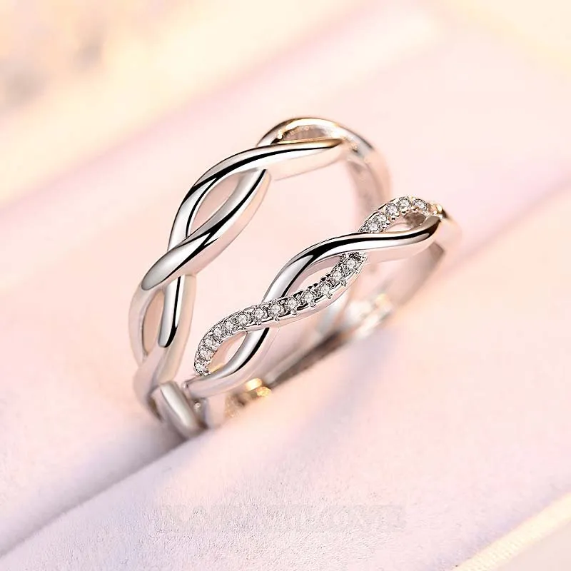 Round Diamond White Sterling Silver Infinity Couple Rings