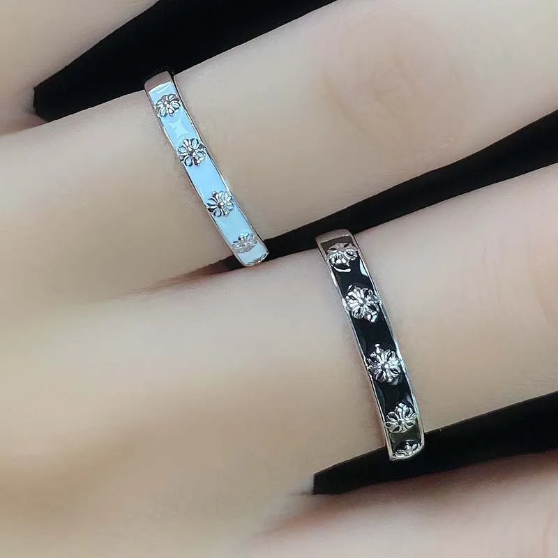 Black and White Iris Sterling Silver Couple Rings