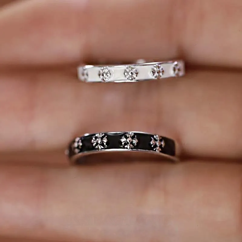 Black and White Iris Sterling Silver Couple Rings