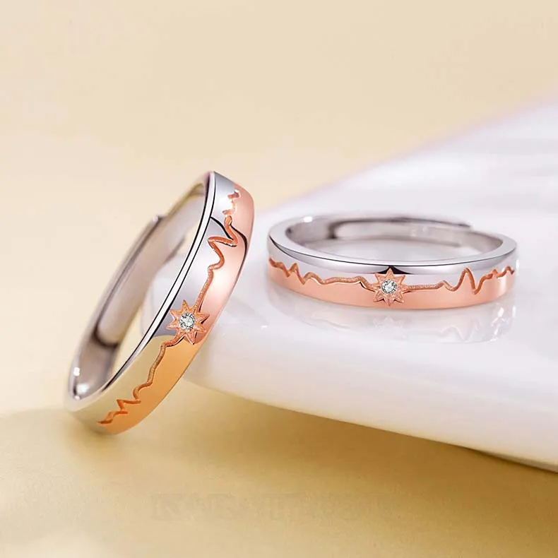 Round Diamond White Sterling Silver Couple Rings