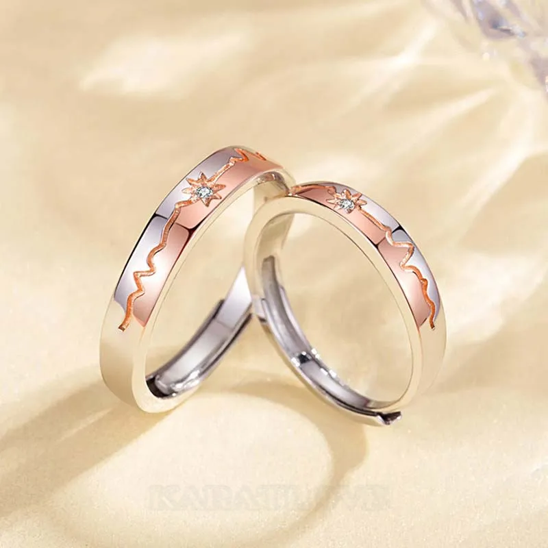 Round Diamond White Sterling Silver Couple Rings