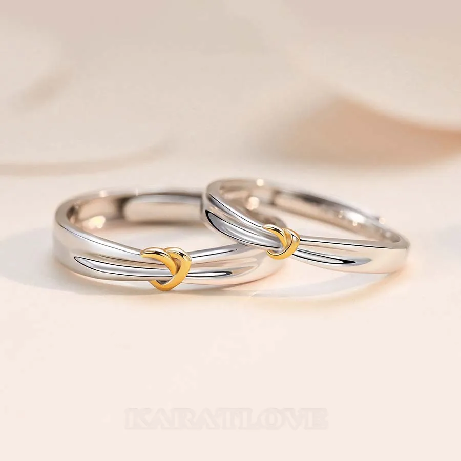Yellow Gold Tie Sterling Silver Couple Rings Yellow Gold Tie Sterling Silver Couple Rings