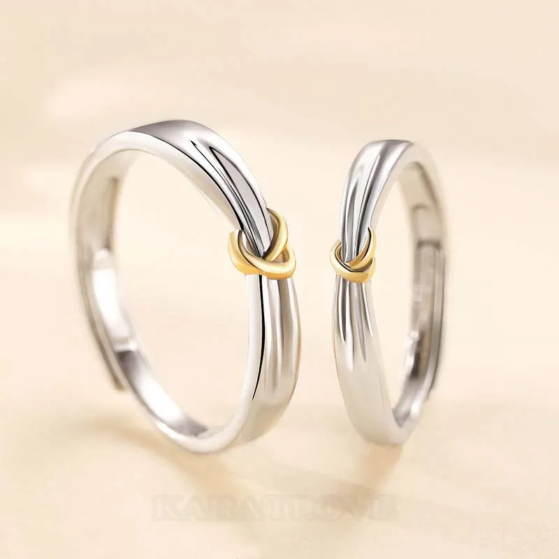 Yellow Gold Tie Sterling Silver Couple Rings