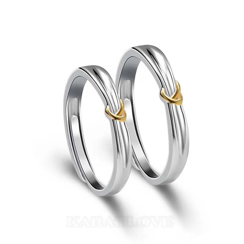 Yellow Gold Tie Sterling Silver Couple Rings