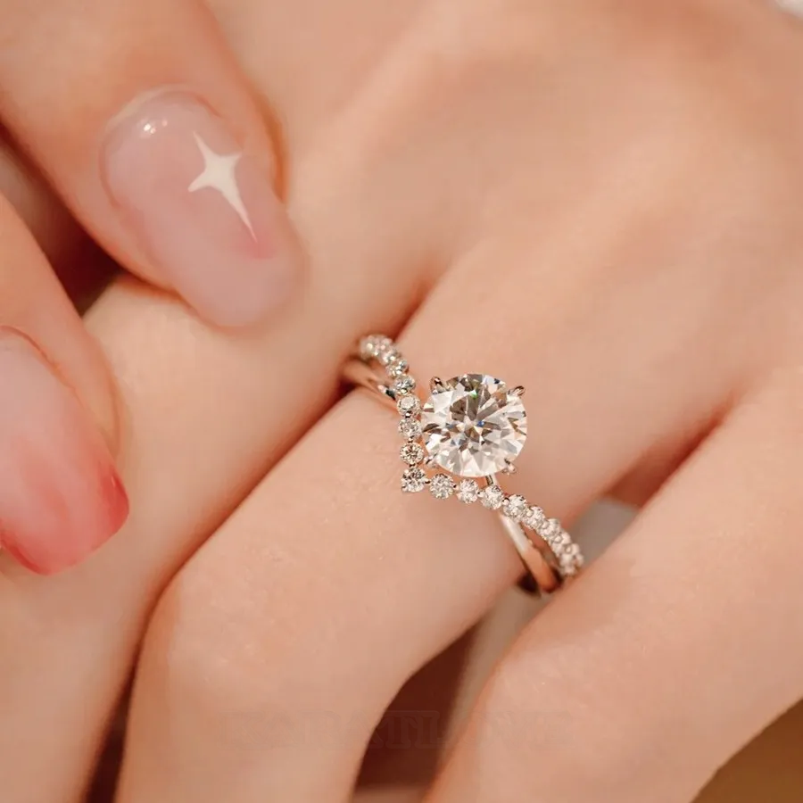 Round Cut Moissanite Diamond White 925 Sterling Silver Art Deco Engagement Ring