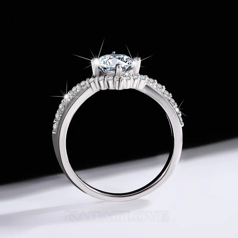 Round Cut Moissanite Diamond White 925 Sterling Silver Art Deco Engagement Ring
