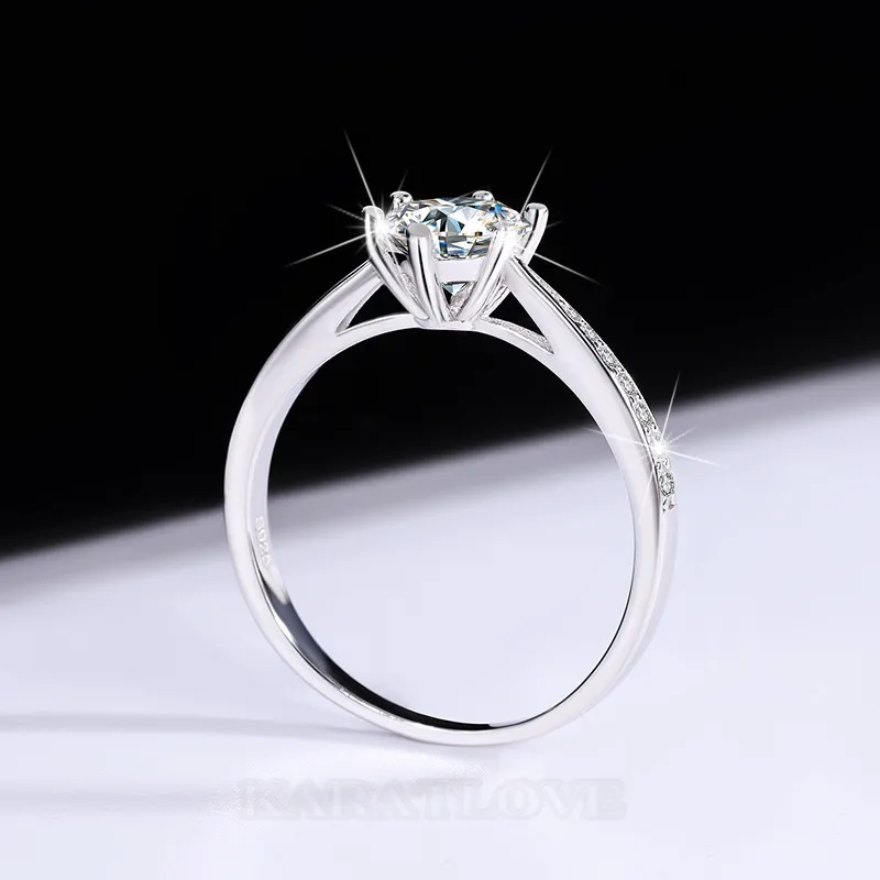 Round Cut Moissanite Diamond White 925 Sterling Silver Classic Engagement Ring