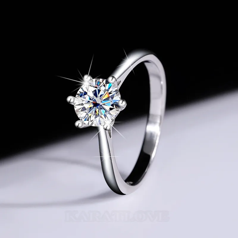 Round Cut Moissanite Diamond White 925 Sterling Silver Solitaire Engagement Ring
