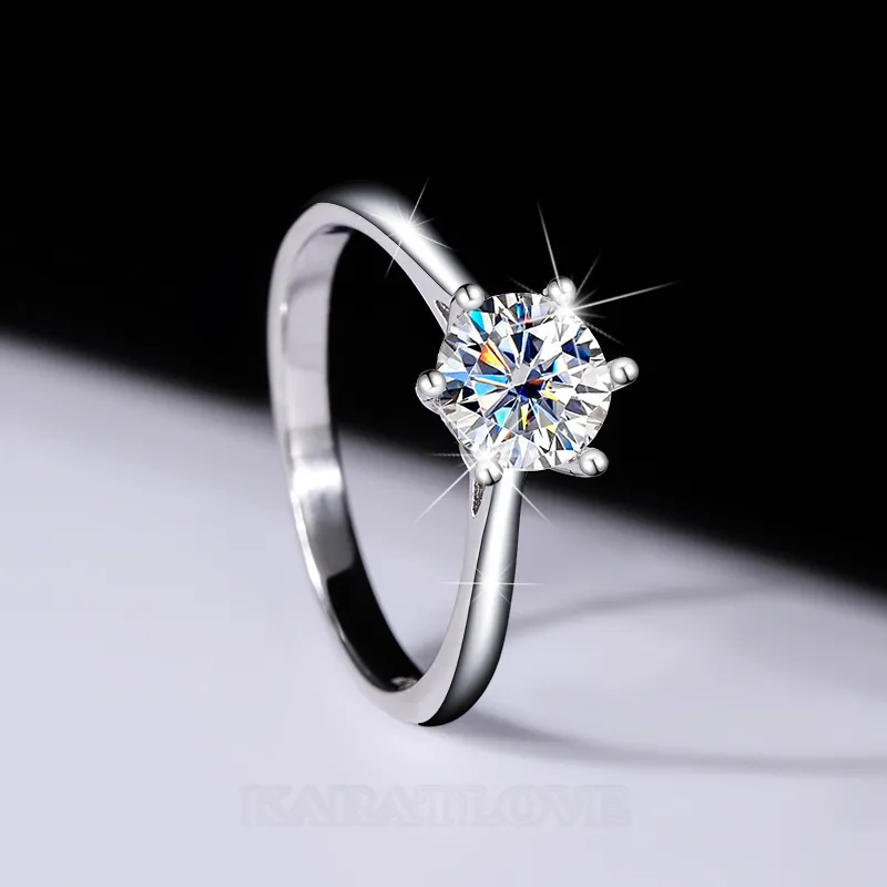 Round Cut Moissanite Diamond White 925 Sterling Silver Solitaire Engagement Ring