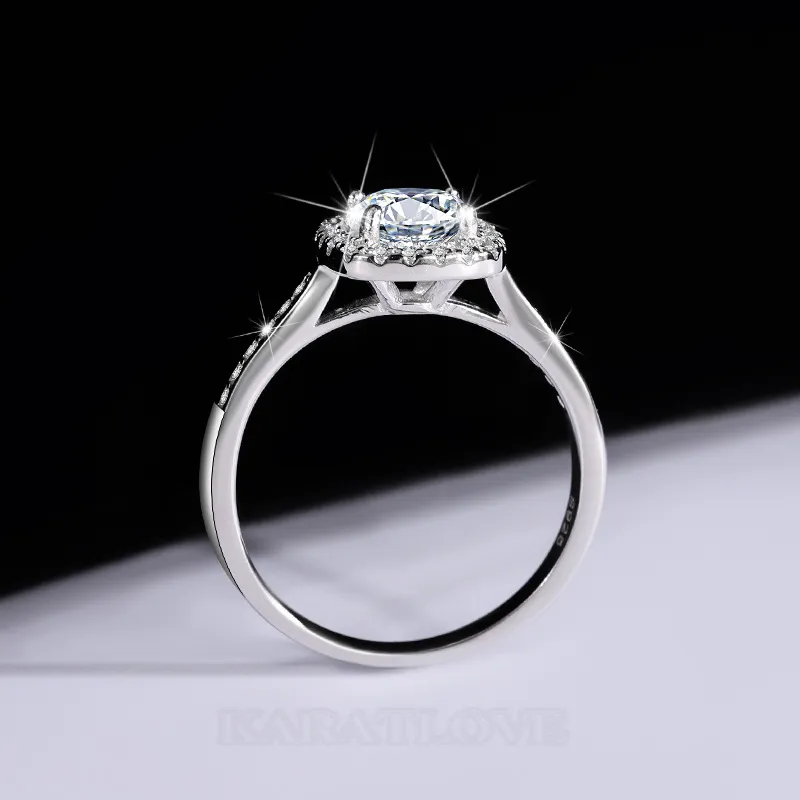 Round Cut Moissanite Diamond White 925 Sterling Silver Halo Engagement Ring