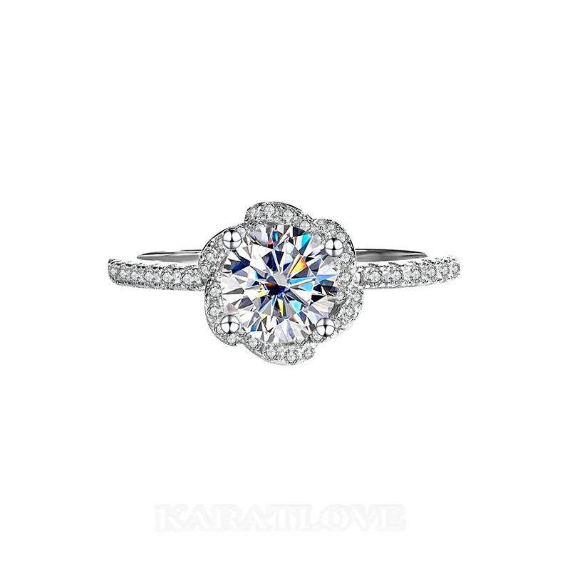 Round Cut Moissanite Diamond White 925 Sterling Silver Halo Engagement Ring Round Cut Moissanite Diamond White 925 Sterling Silver Halo Engagement Ring