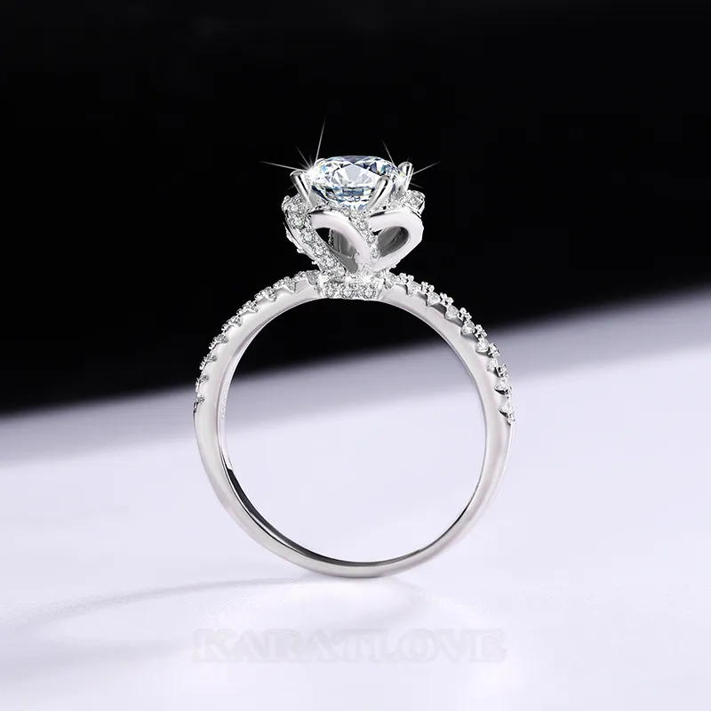 Round Cut Moissanite Diamond White 925 Sterling Silver Halo Engagement Ring