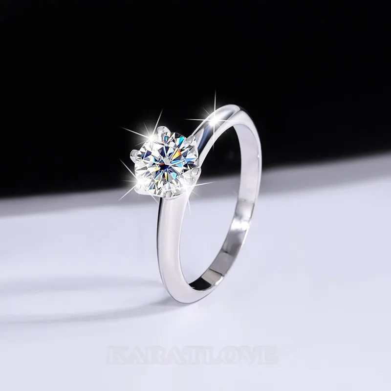 Round Cut Moissanite Diamond White 925 Sterling Silver Solitaire Engagement Ring