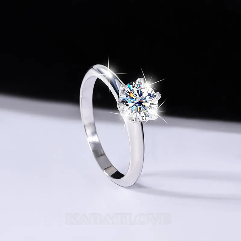 Round Cut Moissanite Diamond White 925 Sterling Silver Solitaire Engagement Ring