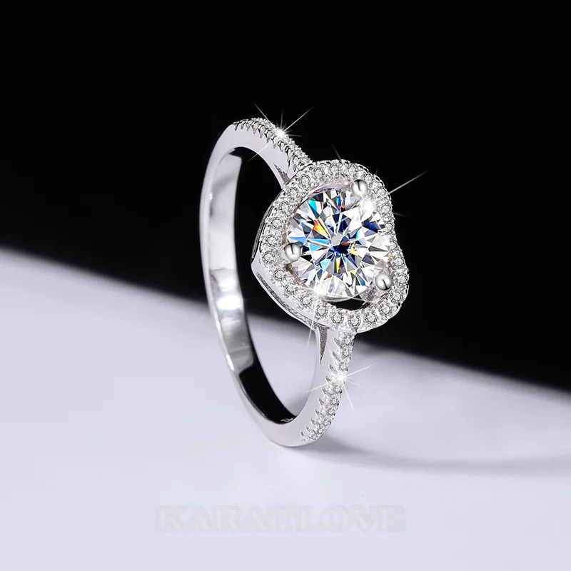 Round Cut Moissanite Diamond White 925 Sterling Silver Halo Engagement Ring