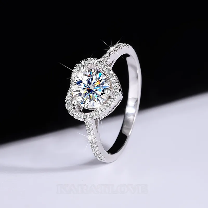 Round Cut Moissanite Diamond White 925 Sterling Silver Halo Engagement Ring