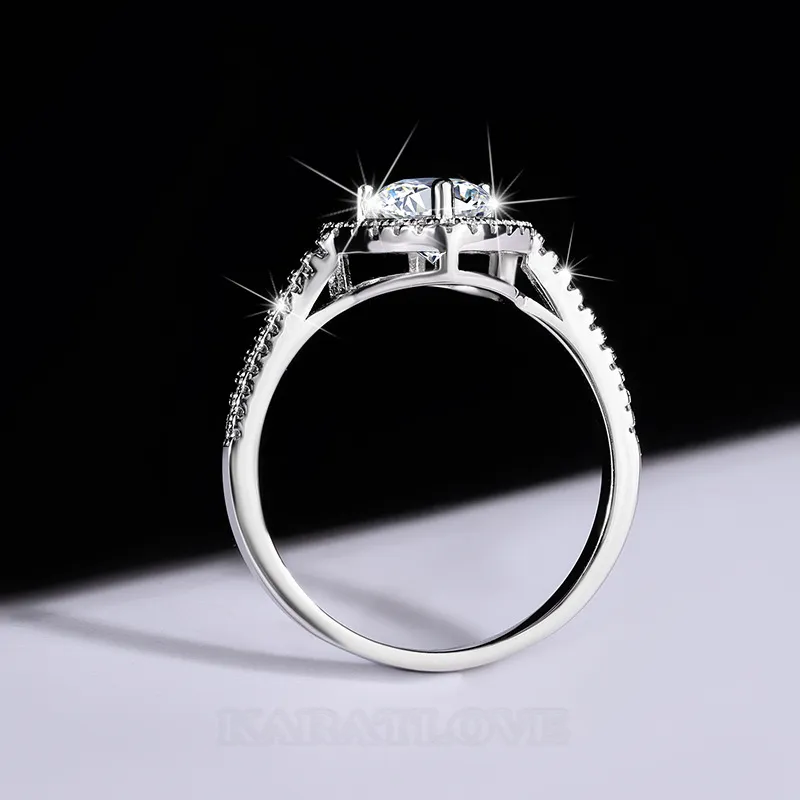 Round Cut Moissanite Diamond White 925 Sterling Silver Halo Engagement Ring