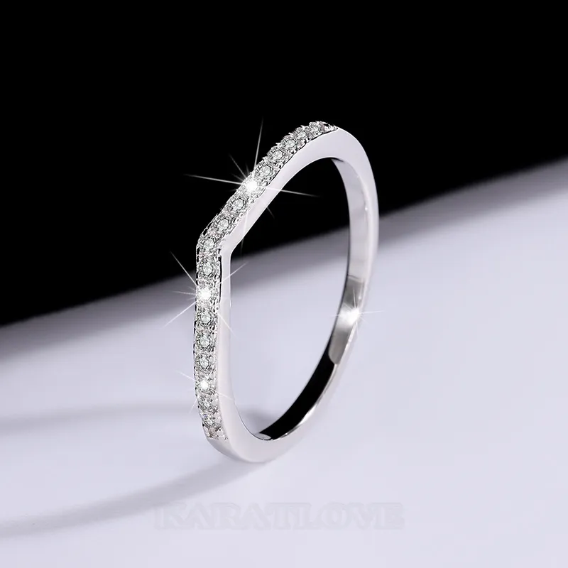 Round Cut Moissanite Diamond White 925 Sterling Silver Wedding Band