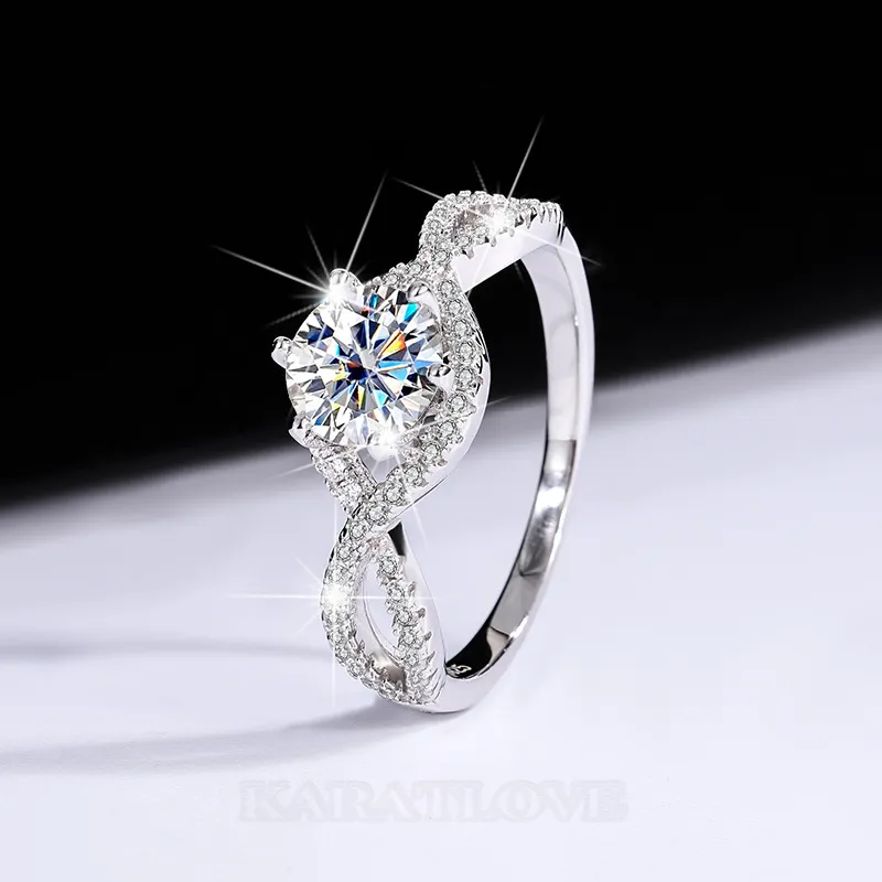 Round Cut Moissanite Diamond White 925 Sterling Silver Halo Engagement Ring
