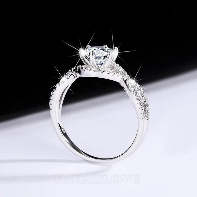 Round Cut Moissanite Diamond White 925 Sterling Silver Halo Engagement Ring