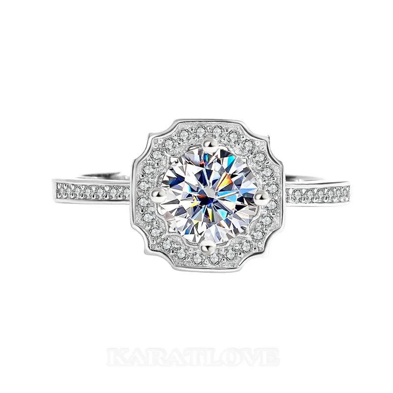 Round Cut Moissanite Diamond White 925 Sterling Silver Halo Engagement Ring Round Cut Moissanite Diamond White 925 Sterling Silver Halo Engagement Ring