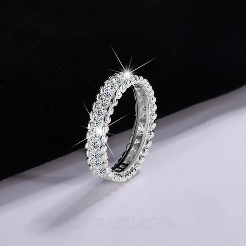 Round Cut Moissanite Diamond White 925 Sterling Silver Wedding Band