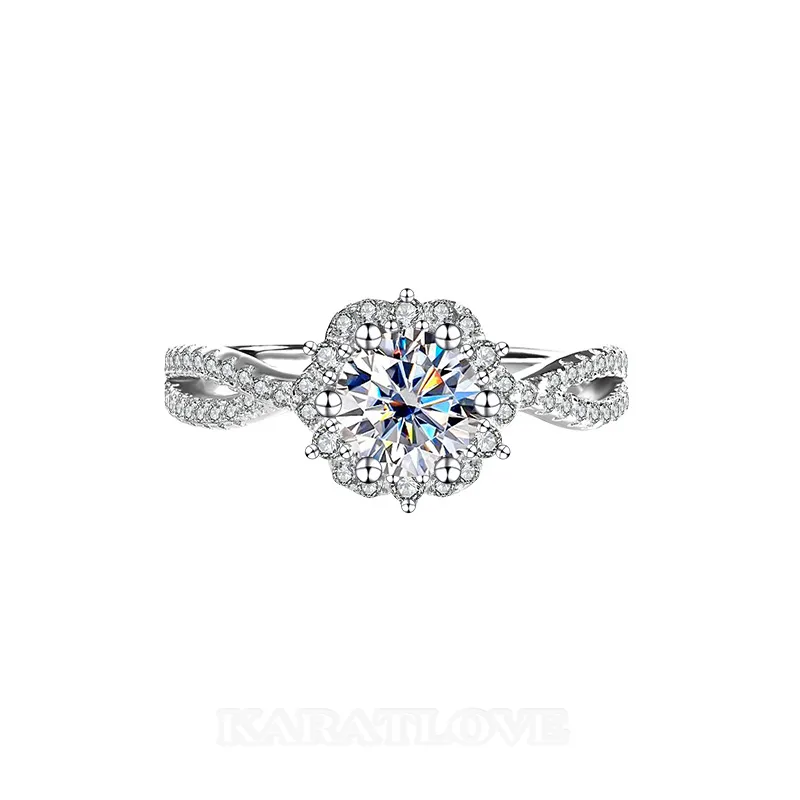 Round Cut Moissanite Diamond White 925 Sterling Silver Halo Engagement Ring Round Cut Moissanite Diamond White 925 Sterling Silver Halo Engagement Ring