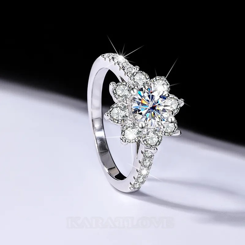 Round Cut Moissanite Diamond White 925 Sterling Silver Halo Engagement Ring