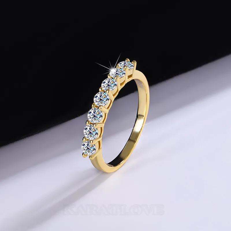 Round Cut Moissanite Diamond White Yellow Gold 925 Sterling Silver Wedding Band
