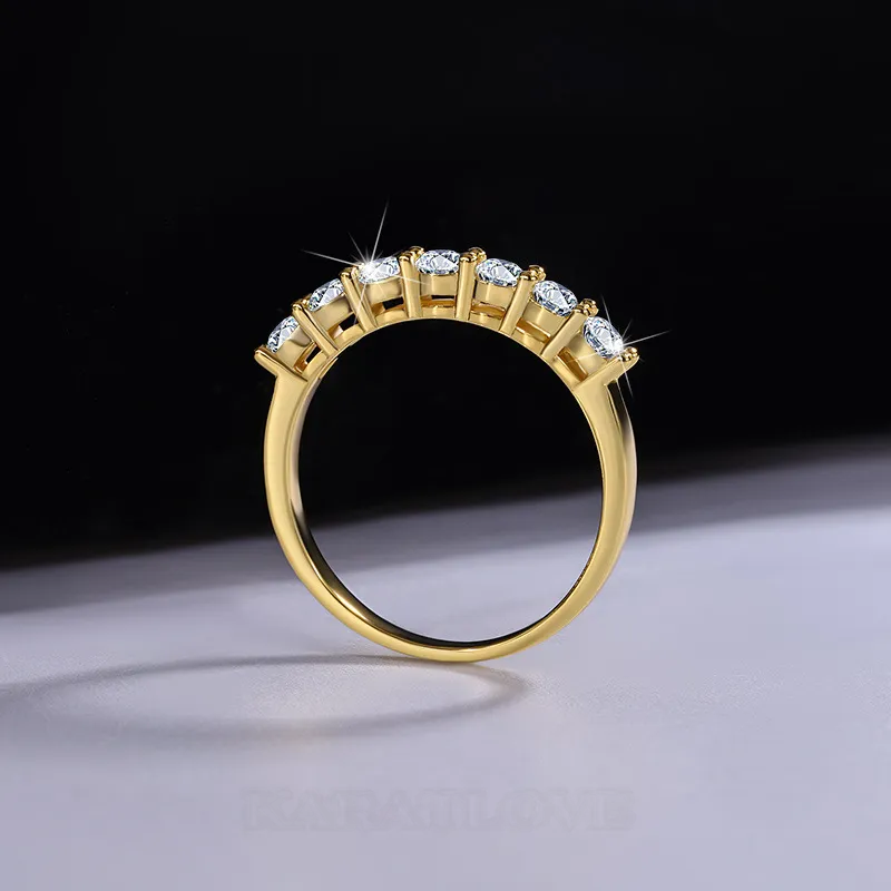 Round Cut Moissanite Diamond White Yellow Gold 925 Sterling Silver Wedding Band