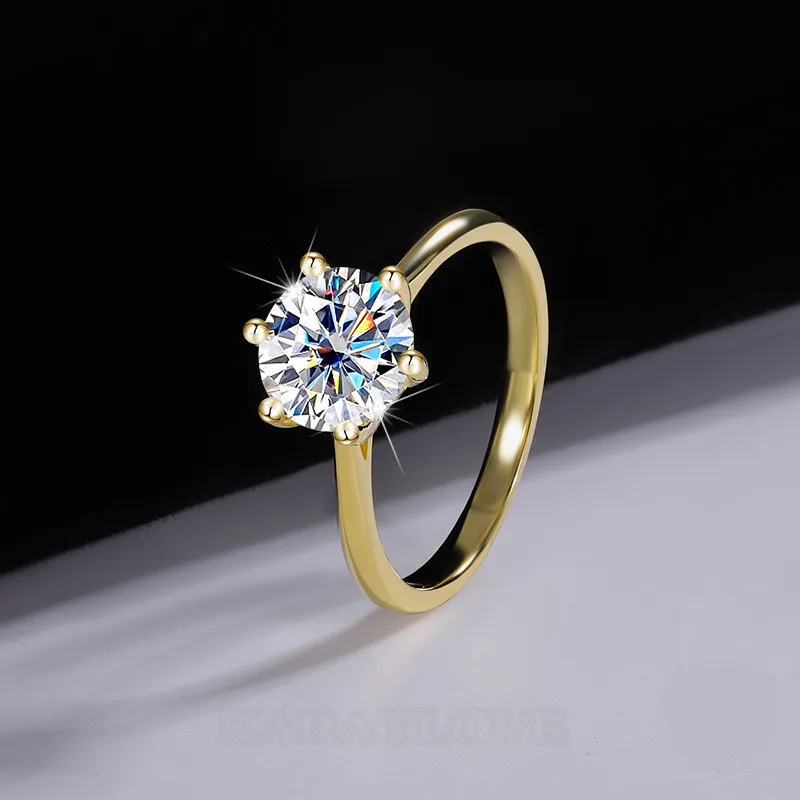 Round Cut Moissanite Diamond White Yellow Gold 925 Sterling Silver Solitaire Engagement Ring