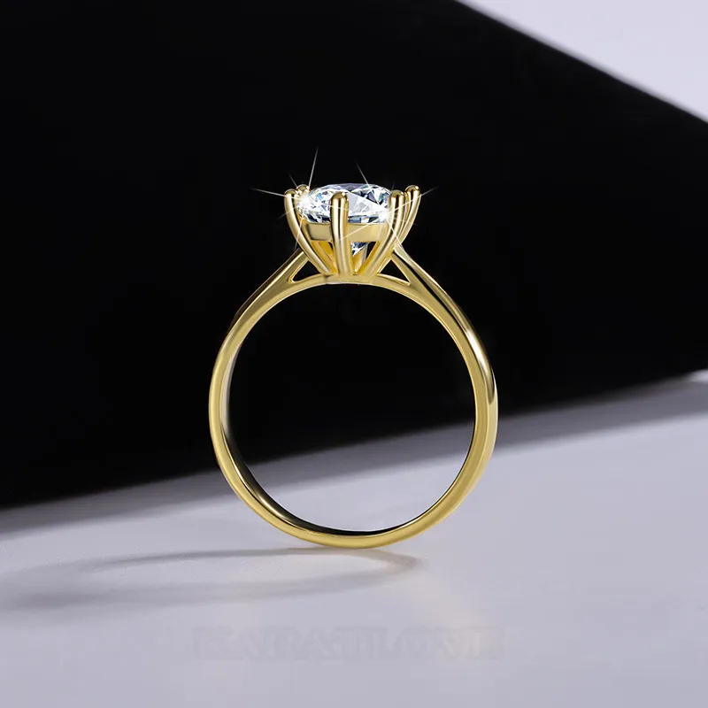 Round Cut Moissanite Diamond White Yellow Gold 925 Sterling Silver Solitaire Engagement Ring