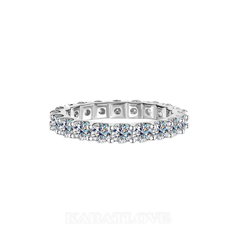 Round Cut Moissanite Diamond White 925 Sterling Silver Wedding Band